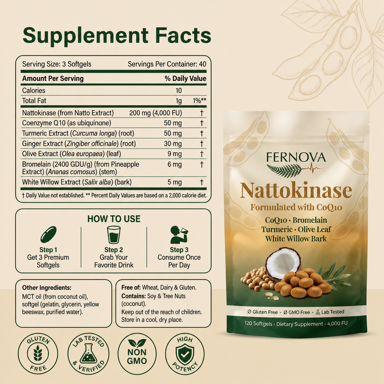 Fernova Nattokinase - 120 Softgels